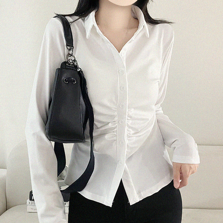 シャーリングシャツブラウス WHITE