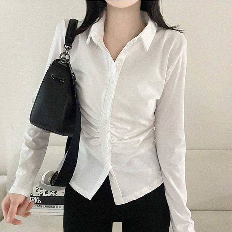 シャーリングシャツブラウス WHITE