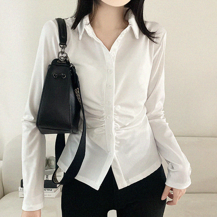 シャーリングシャツブラウス WHITE