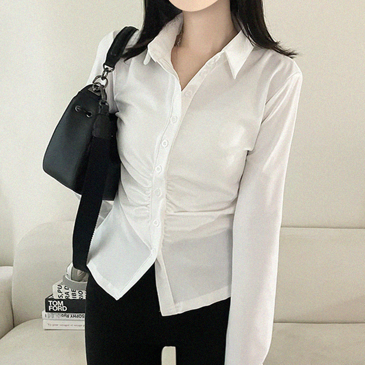 シャーリングシャツブラウス WHITE