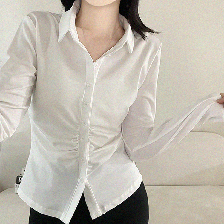 シャーリングシャツブラウス WHITE