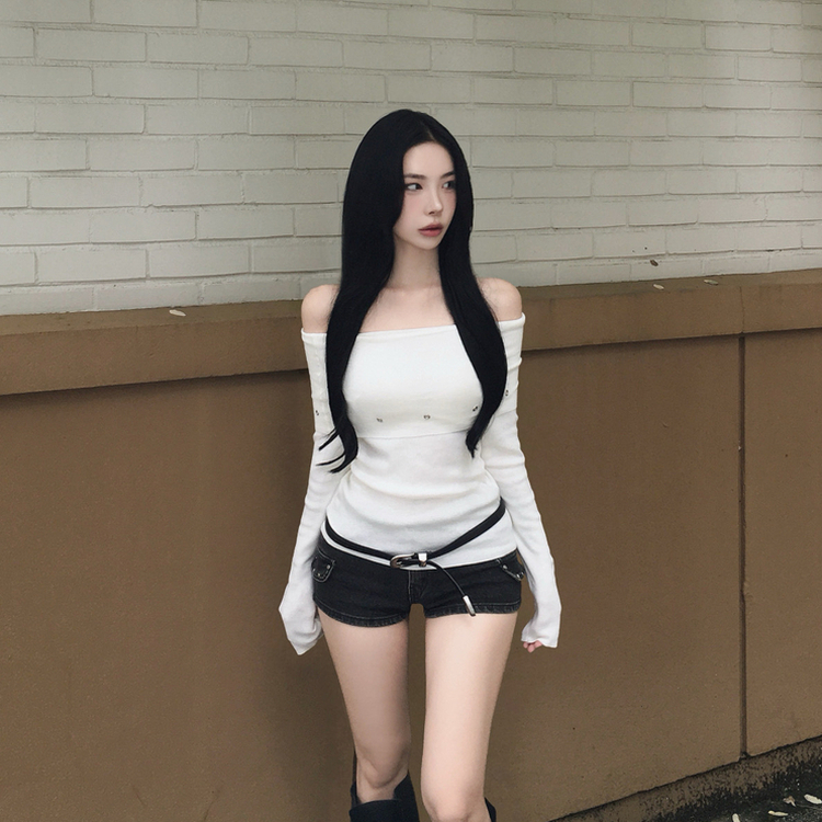 パンチングオフショル長袖ニット IVORY