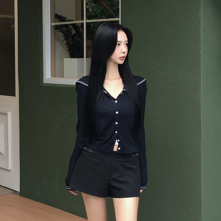 セーラーカラーリブニットカーディガン NAVY