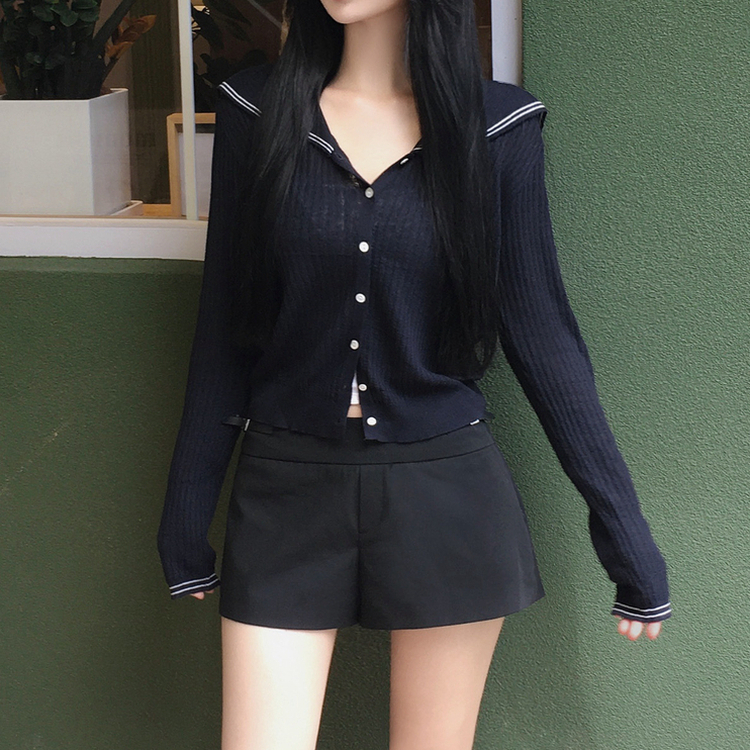 セーラーカラーリブニットカーディガン NAVY