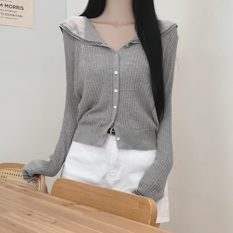 セーラーカラーリブニットカーディガン GREY