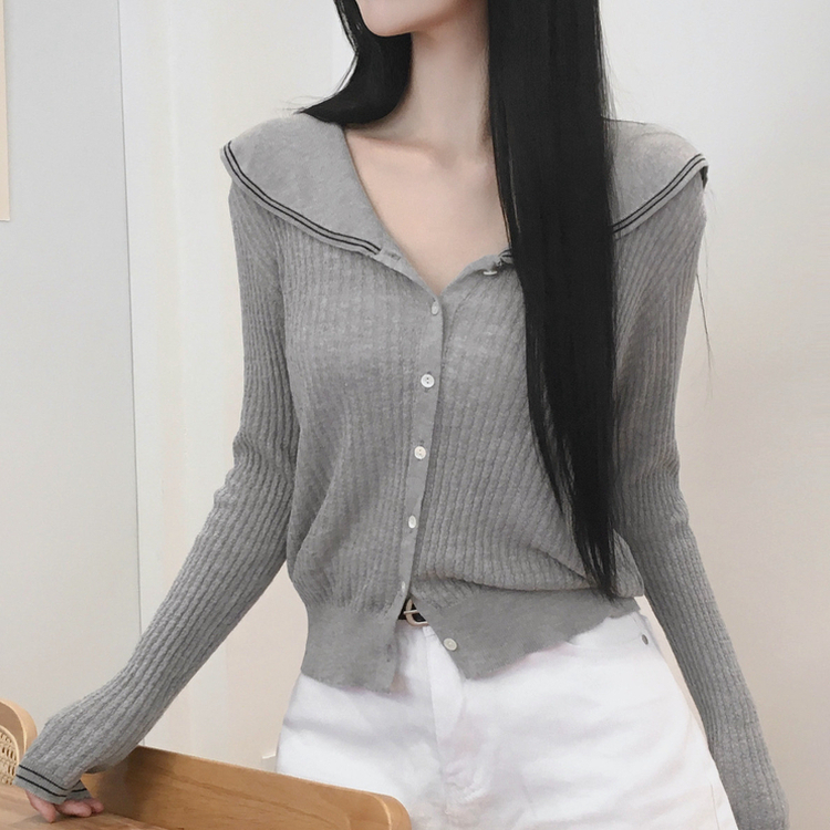 セーラーカラーリブニットカーディガン GREY
