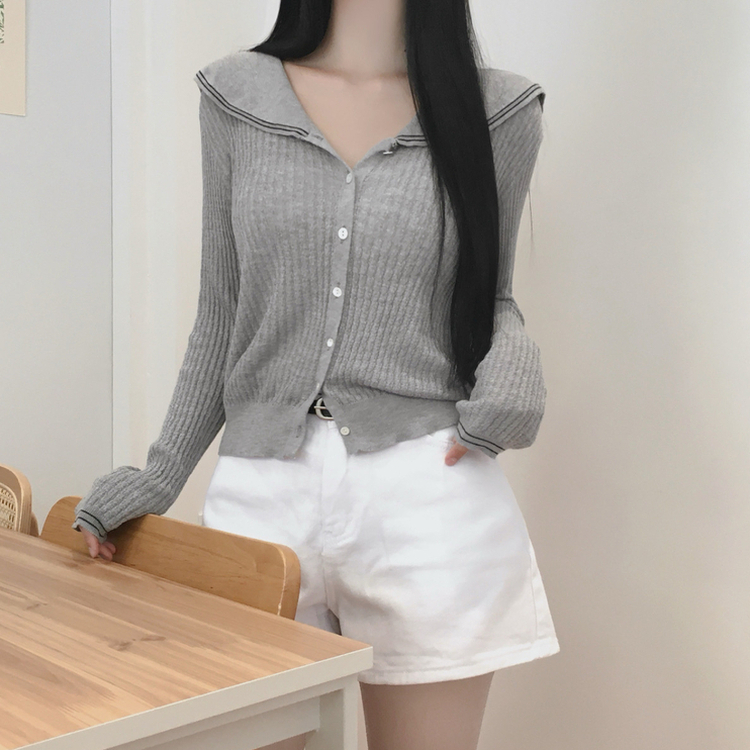セーラーカラーリブニットカーディガン GREY