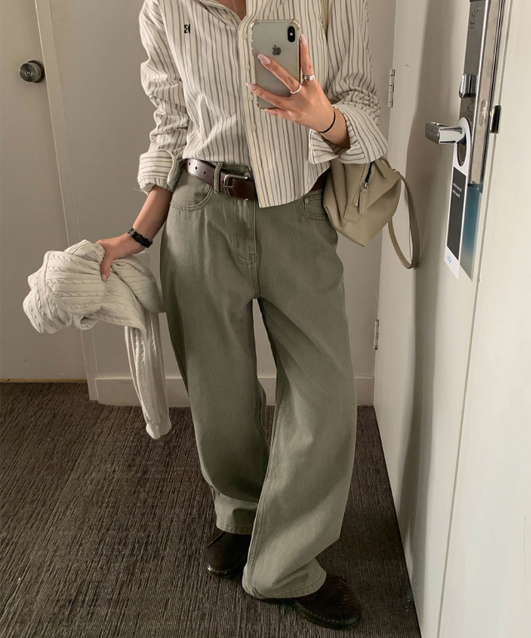 【丈別】コットンストレートウォッシングパンツ KHAKI BEIGE