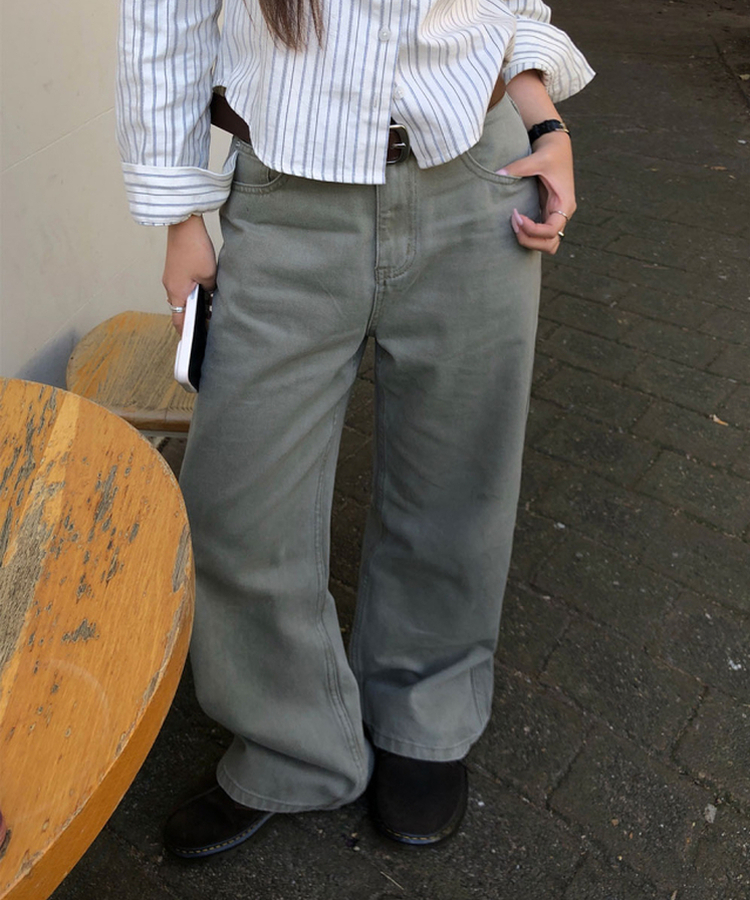 【丈別】コットンストレートウォッシングパンツ KHAKI BEIGE