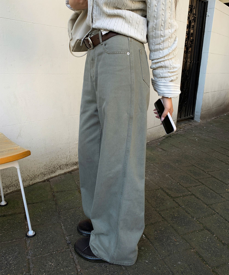 【丈別】コットンストレートウォッシングパンツ KHAKI BEIGE