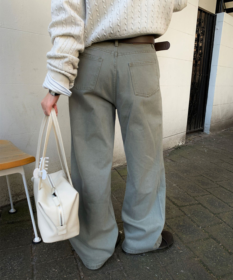 【丈別】コットンストレートウォッシングパンツ KHAKI BEIGE