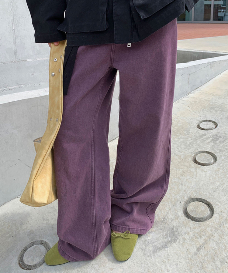 【丈別】コットンストレートウォッシングパンツ PURPLE