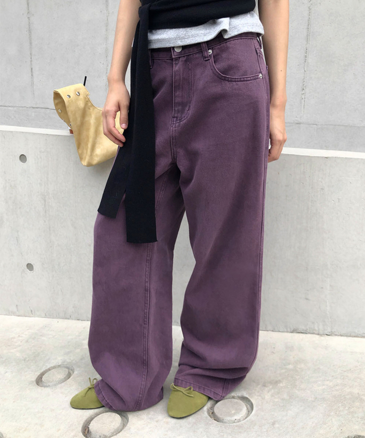 【丈別】コットンストレートウォッシングパンツ PURPLE