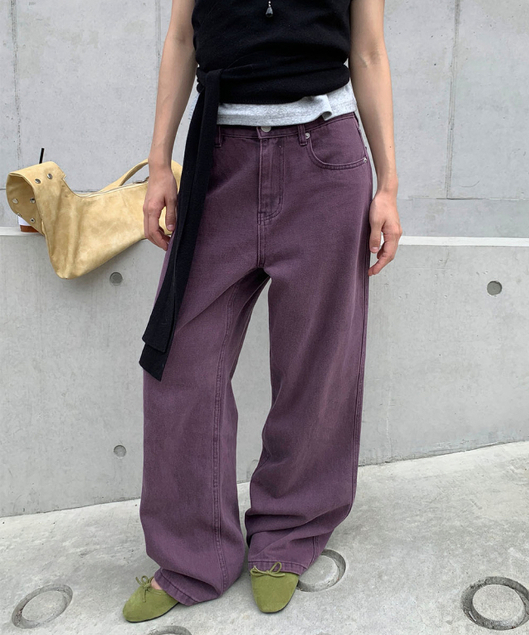 【丈別】コットンストレートウォッシングパンツ PURPLE