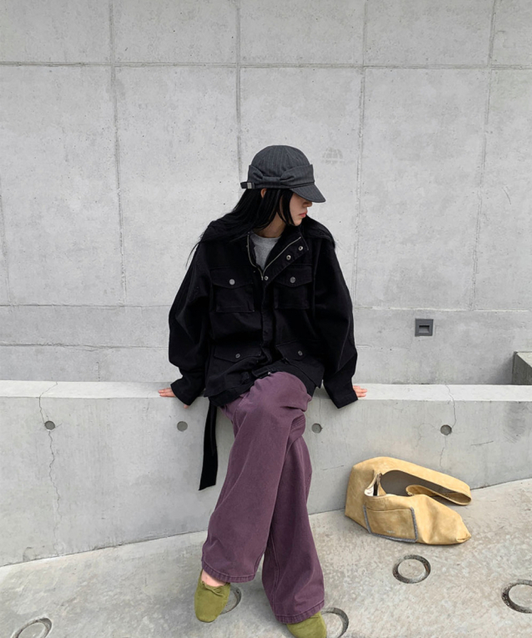 【丈別】コットンストレートウォッシングパンツ PURPLE