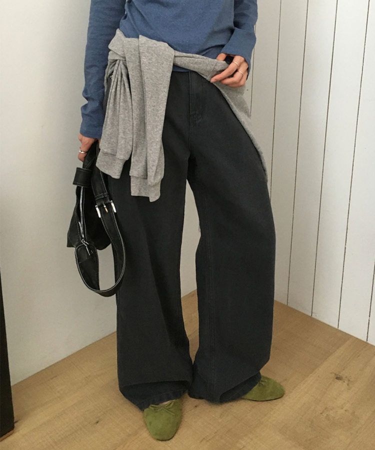 【丈別】コットンストレートウォッシングパンツ CHARCOAL