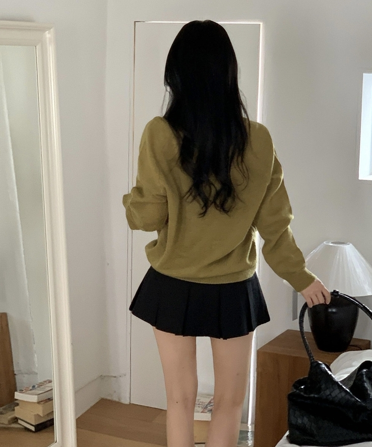 Vネックルーズレイヤードニット(5color) OLIVE