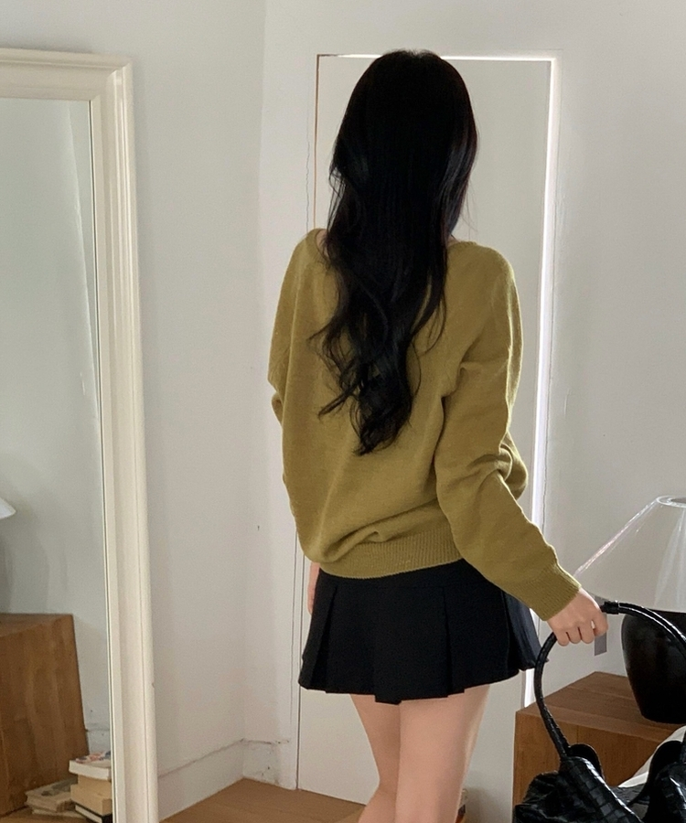Vネックルーズレイヤードニット(5color) OLIVE