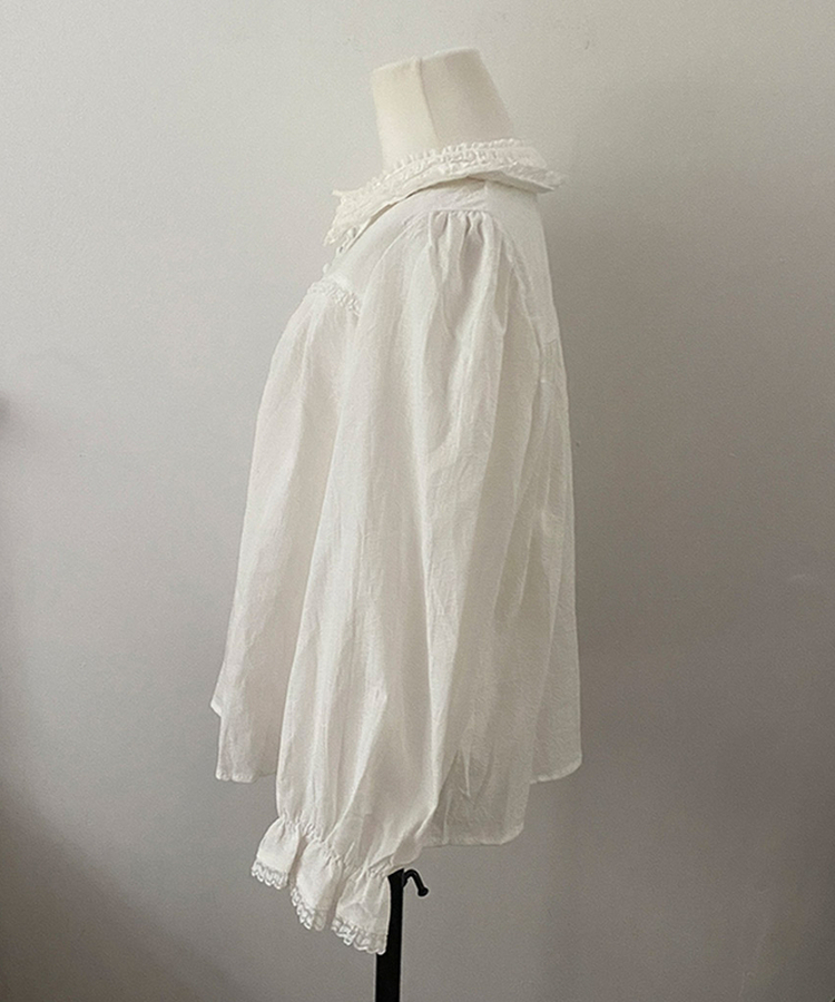쏘이 레이스 콩단추 플라워 자수 페미닌 레이어드 블라우스