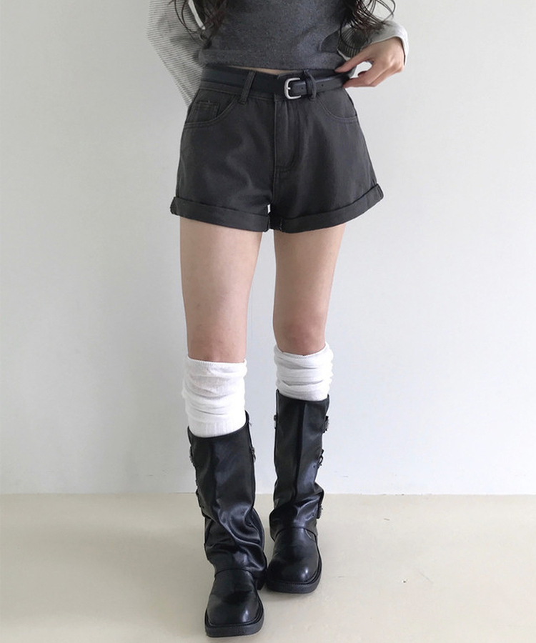 ベルト付き】ロールアップショートパンツ(7color)｜ショートパンツ