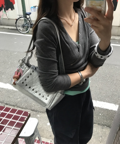 랩 골지 후드 긴팔티 먹색
