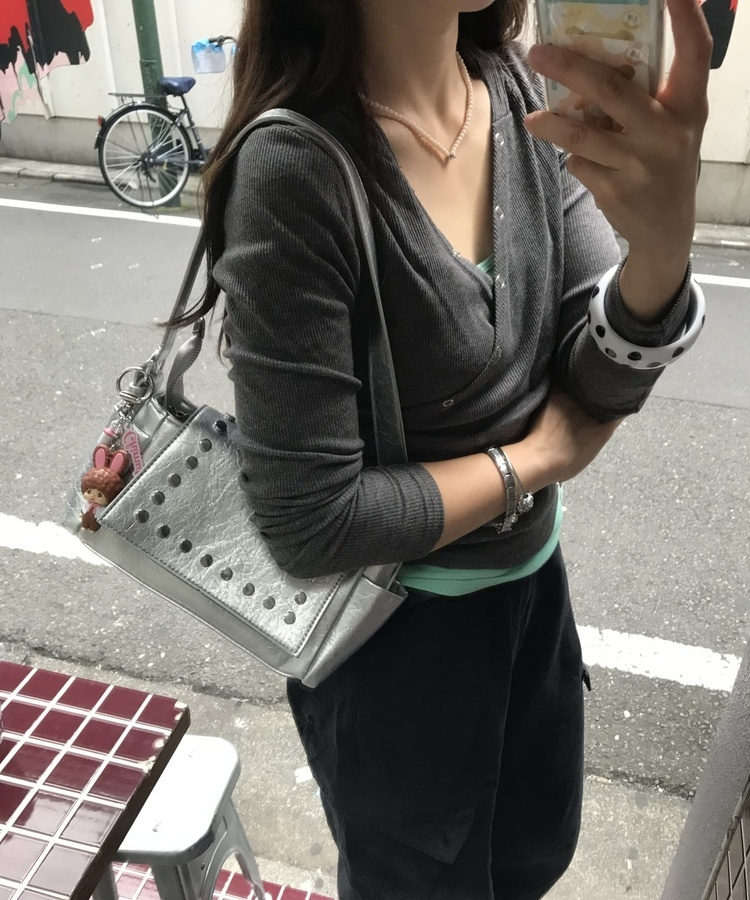 랩 골지 후드 긴팔티 먹색