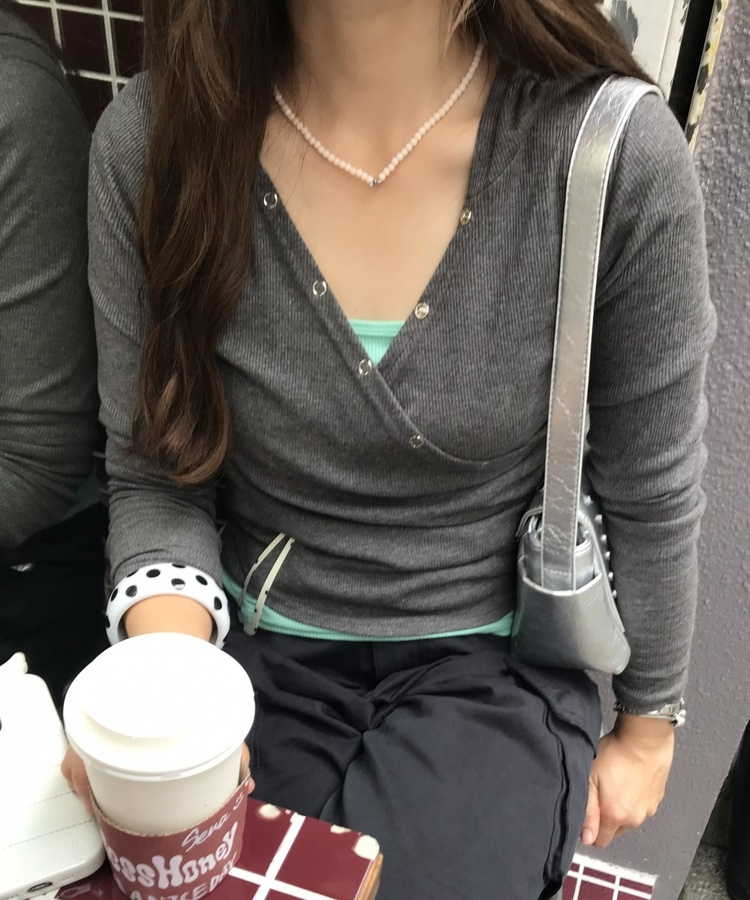 랩 골지 후드 긴팔티 먹색