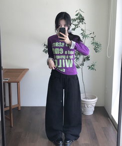 키빌 폴딩 밴딩 사이드핀턱 와이드 코튼 팬츠 블랙