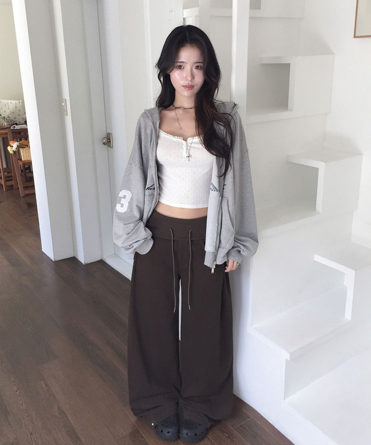 키빌 폴딩 밴딩 사이드핀턱 와이드 코튼 팬츠 브라운