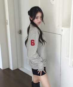 위젯 홀스 로고 자수 오버핏 카라 PK 긴팔 티셔츠 그레이