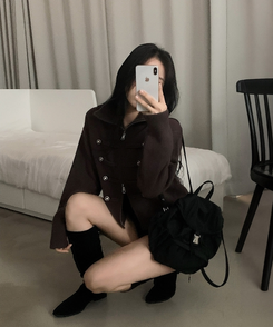 엠버 나폴레옹 하이넥 투웨이 니트집업가디건 브라운