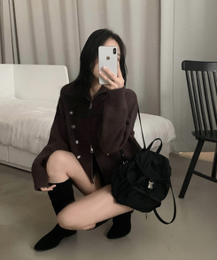 엠버 나폴레옹 하이넥 투웨이 니트집업가디건 브라운