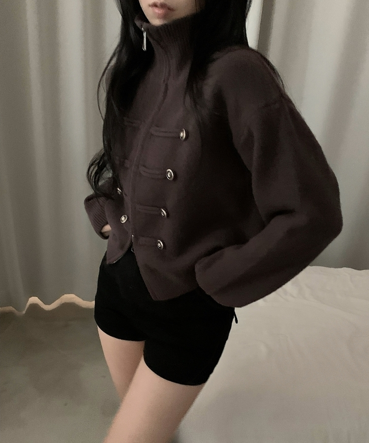 엠버 나폴레옹 하이넥 투웨이 니트집업가디건 브라운