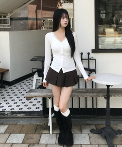 플리츠 미니스커트 브라운