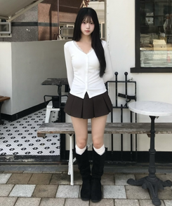플리츠 미니스커트 브라운
