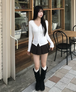 플리츠 미니스커트 브라운
