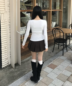 플리츠 미니스커트 브라운
