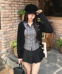 플리츠 미니스커트 블랙