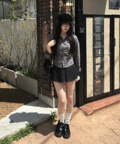 플리츠 미니스커트 블랙