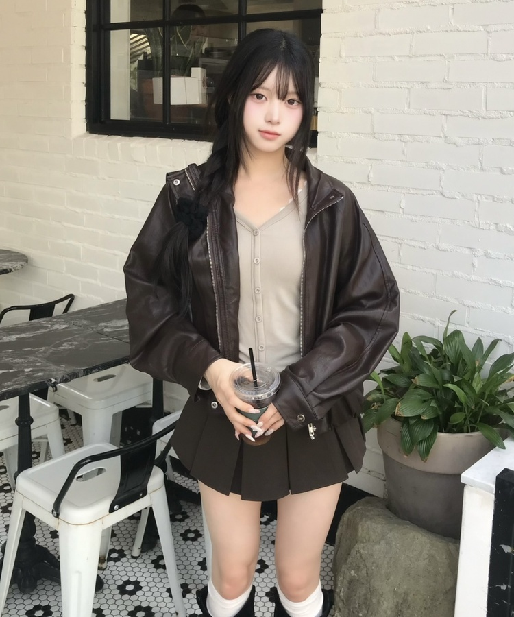 플리츠 미니스커트 브라운