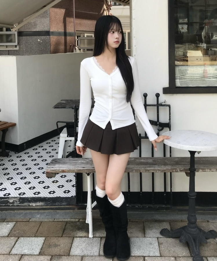 플리츠 미니스커트 브라운