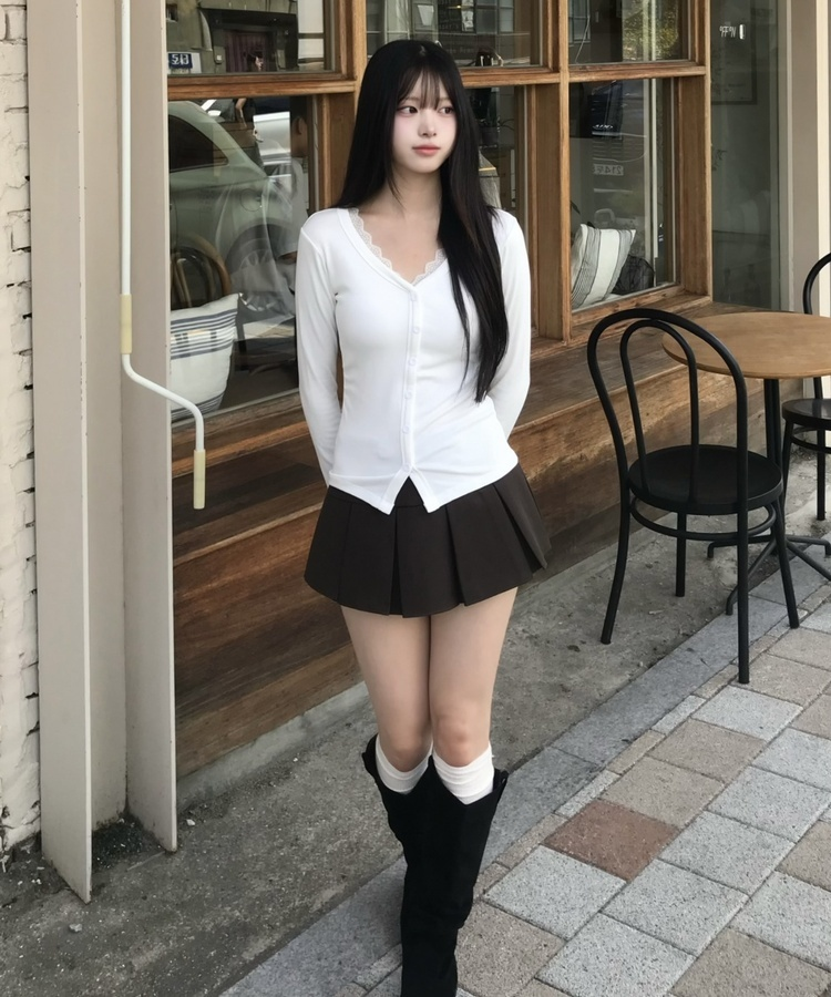플리츠 미니스커트 브라운