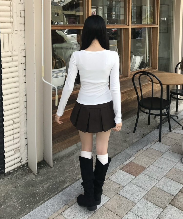 플리츠 미니스커트 브라운