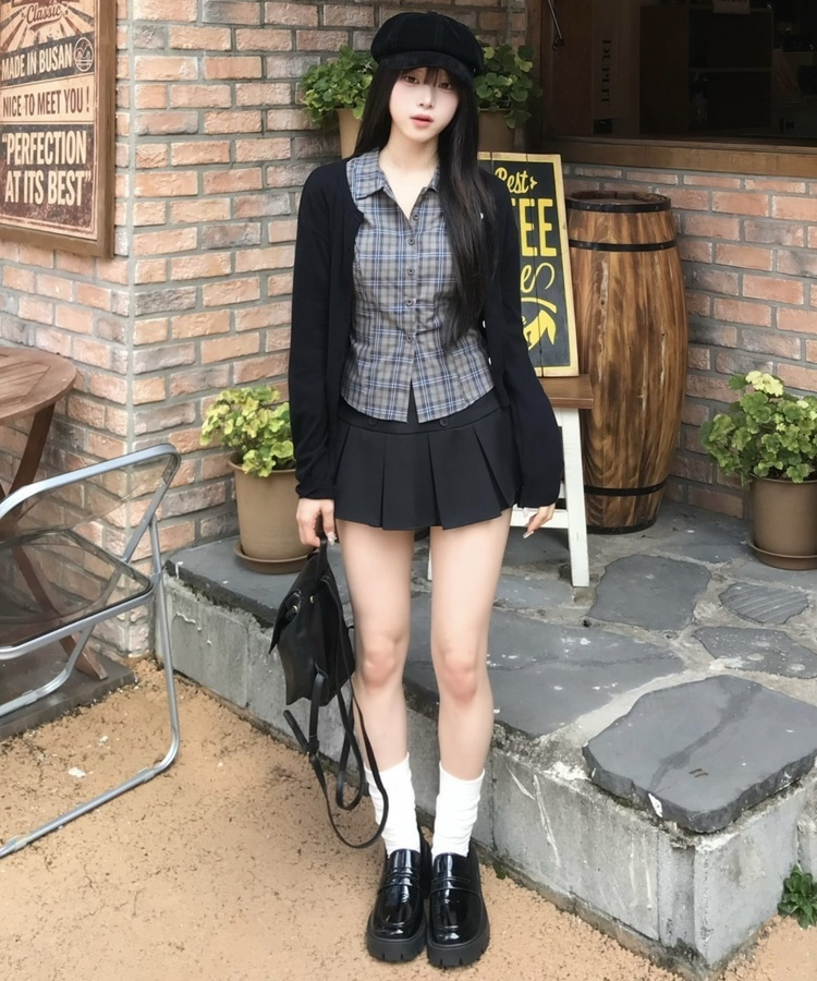 플리츠 미니스커트 블랙