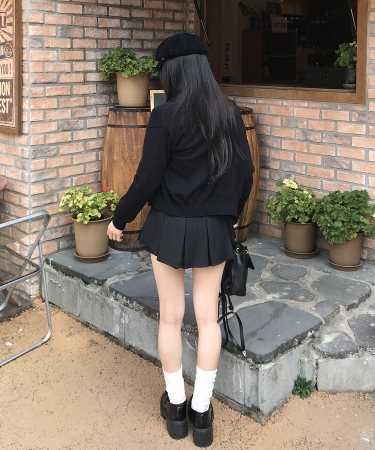 플리츠 미니스커트 블랙