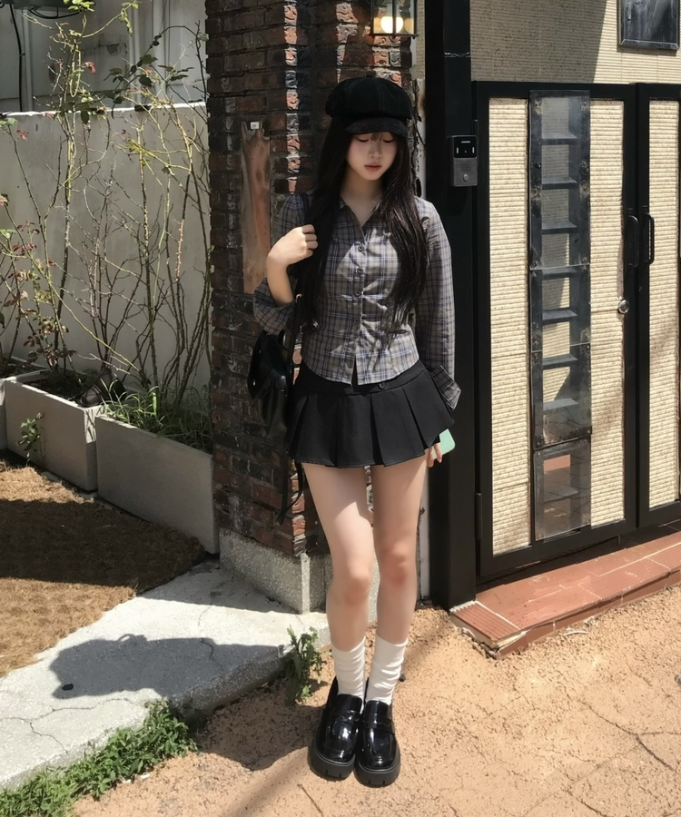 플리츠 미니스커트 블랙