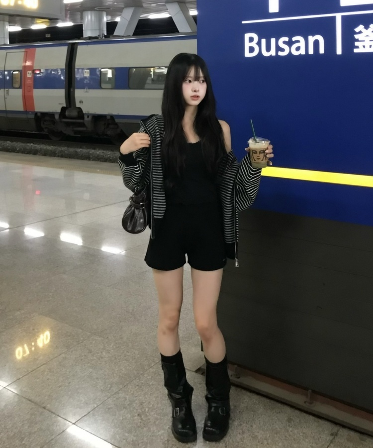 스트라이프 니트 후드집업 검정