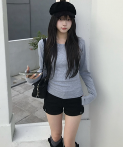 【1+1⭐기획】레이어드 슬림 컬러 긴팔 티셔츠 9color 회색