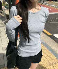 【1+1⭐기획】레이어드 슬림 컬러 긴팔 티셔츠 9color 회색