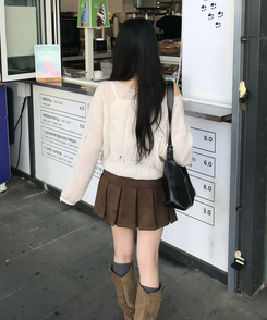 스웨이드 플리츠 미니스커트 밤색